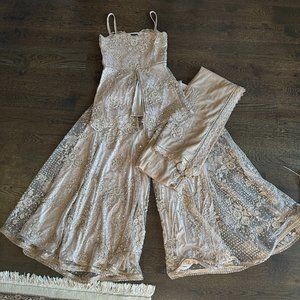 Nude Embroidered Sharara